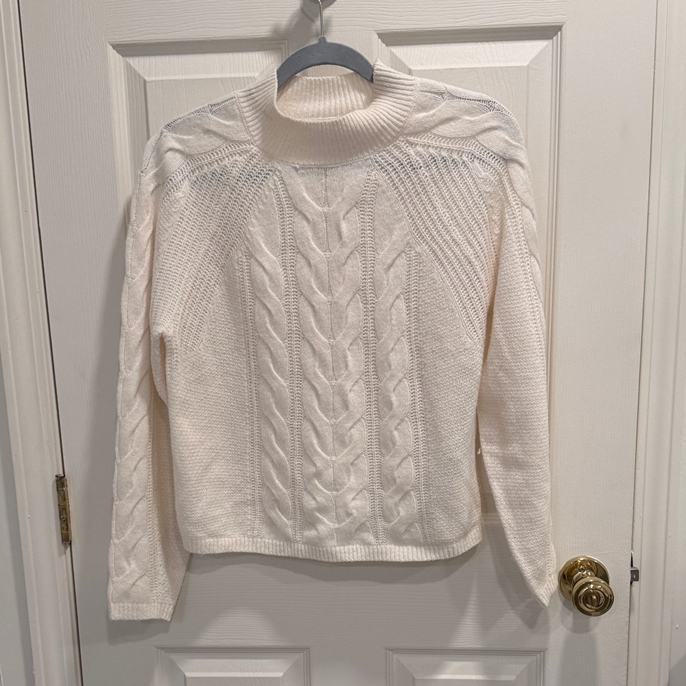 Cream Mock Neck Cable Knit Sweater